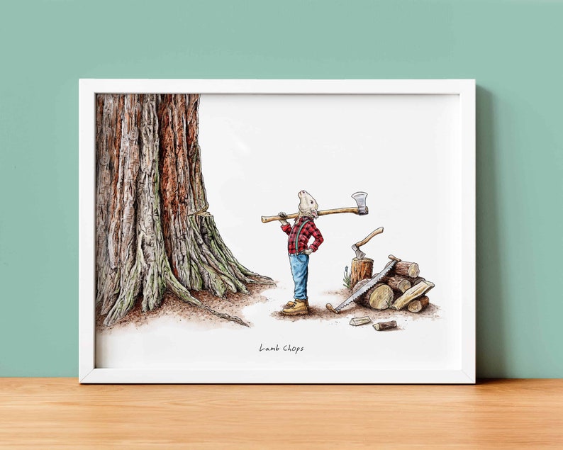 Lamb Chops Print Funny Sheep Wall Art Funny Kitchen Print Lumberjack Print image 5