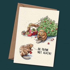 Beaver Christmas Card - Merry Xmas Card - Cute Holiday Card - Husband Christmas Card