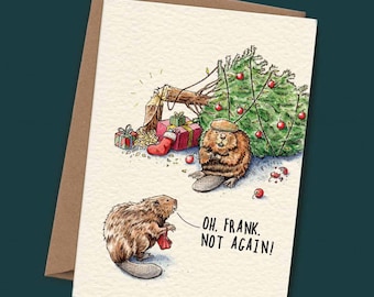 Beaver Christmas Card - Cute Christmas Card - Cute Holiday Card - Husband Christmas Card