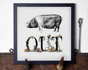 Pig Out Print - Pig Wall Art - Foodie Wall Art - Cooking Lover Gift