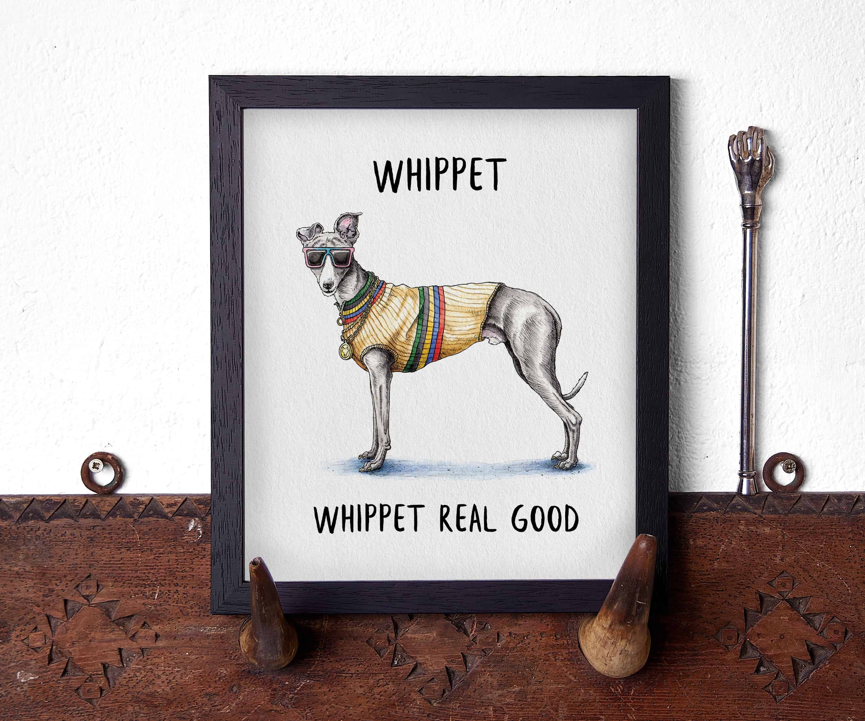 Whippet Print Dog Sitter Gift 80s Art Print Funny Dog Art Print