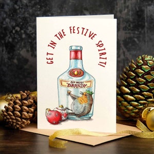 Festive Spirit Card - Robin Christmas Spirit - Funny Xmas Card - Funny Holiday Card