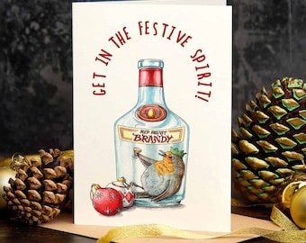 Festive Spirit Card - Robin Christmas Spirit - Funny Xmas Card - Funny Holiday Card