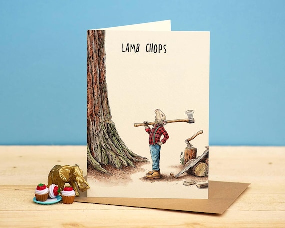 Lamb Chops Card - Sheep Card - Farm Birthday Card - Lumberjack