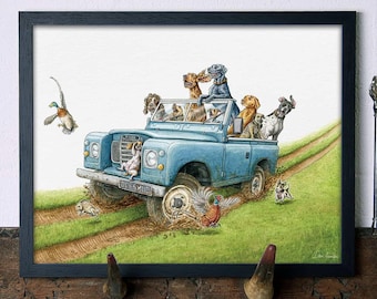 Paw Wheel Drive Print - Country Dog Print - Land Rover Art - Funny Dog Print