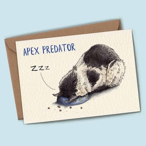 Prédateur Apex : Sommeil ! -Carte chat noir et blanc -Carte de remerciement chat -Carte chat drôle