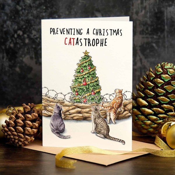 Christmas Catastrophe Card - Cat Christmas Card - Cat Holiday Card - Christmas Pun Card