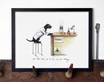 Todos os alimentos devem ir ao laboratório para teste - Black Lab Art - Black Labrador Art - Labrador Print