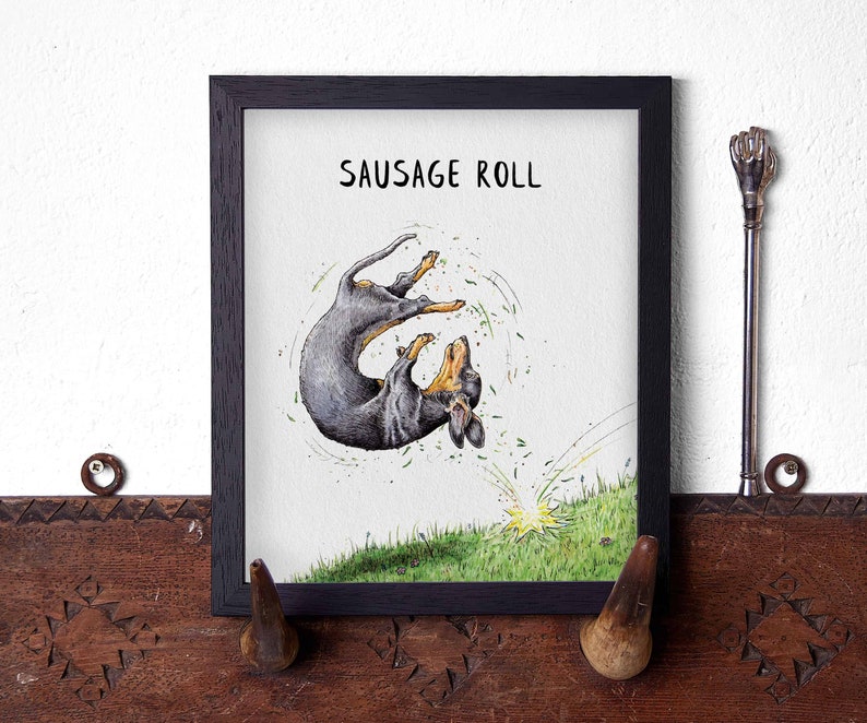 Sausage Roll Print Dachshund Print Dachshund Wall Art Cute Dog Art Sausage Dog Gift image 1