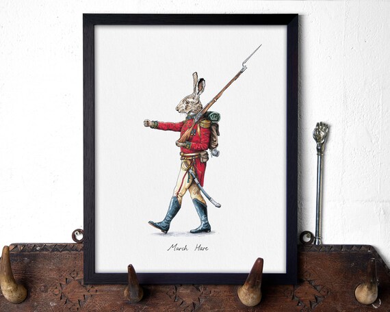 March Hare - Hare Print - Quirky Animal Art - Countryside Print - Military Print