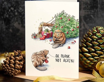 Beaver Christmas Card - Merry Xmas Card - Cute Holiday Card - Husband Christmas Card