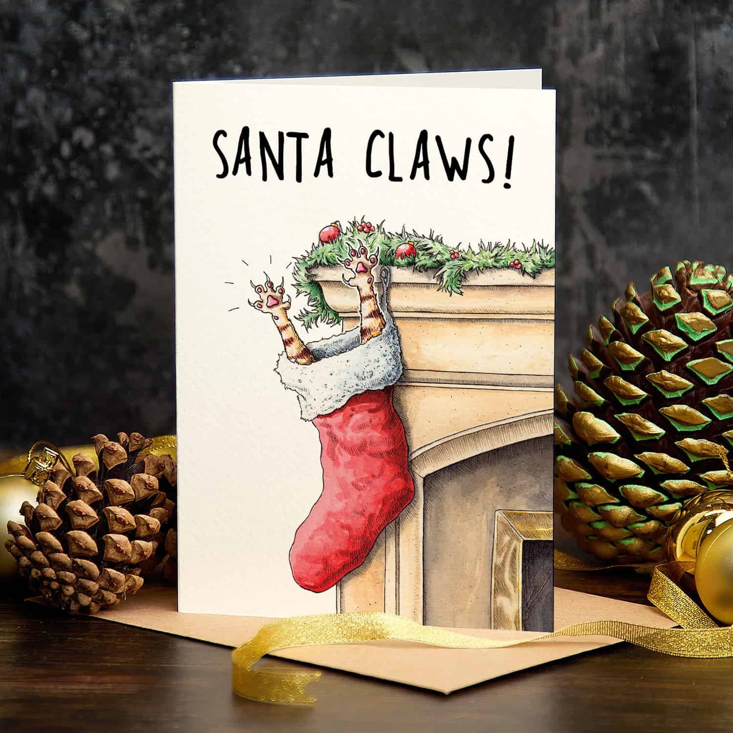 Santa Claws Card - Christmas Cat Card - Santa Claus Card - Christmas Pun Card