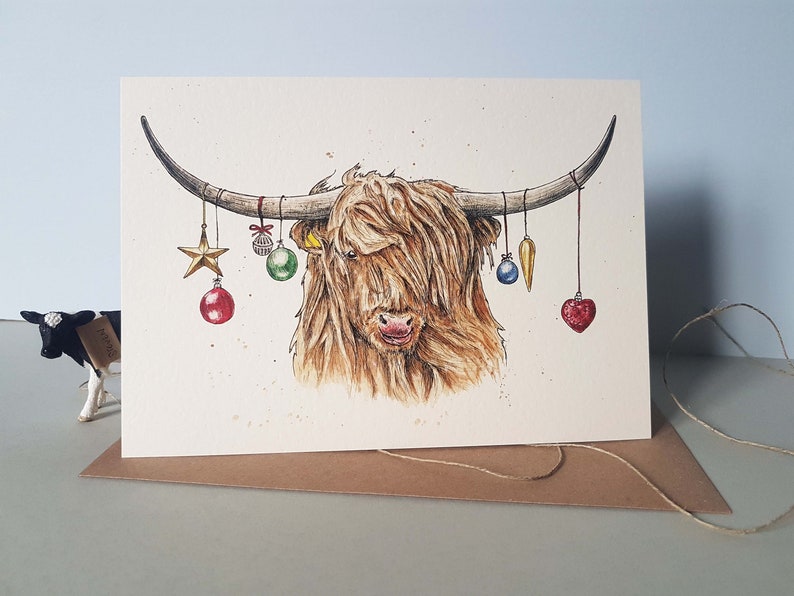 Highland Cow Card Cute Christmas Card Cow Christmas Card | Etsy
