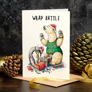 Christmas Wrap Battle (C14) - Funny Holiday Card - Cute Christmas Card