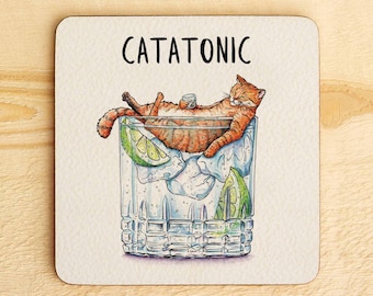 Catatonic Coaster - Cat Coaster - Cat Lover Gift - Ginger Cat - Funny Cat