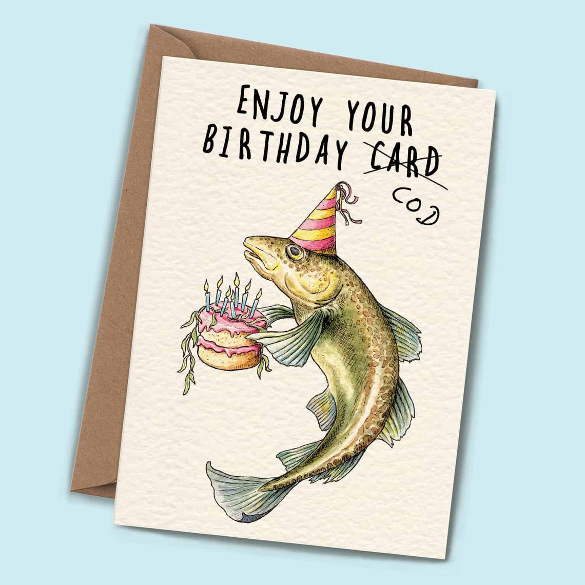 Birthday Cod Card Fish Birthday Card Joke Card Etsy