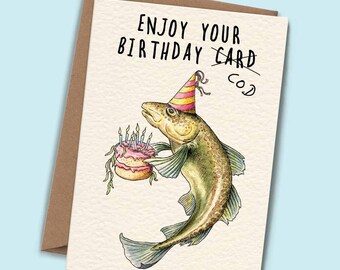 Ikassong Funny Birthday Card for Fishing Lover Fisher, Cod Fish Theme Pun  Card, 5.3 x 7.6 with 2 Envelopes : Office Products 