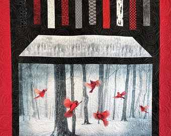 Winter Forest Cardinals Throw Quilt