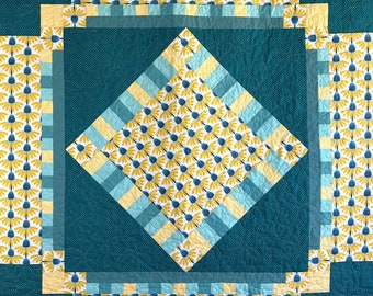 Yellow Echinacea Flower Throw Quilt