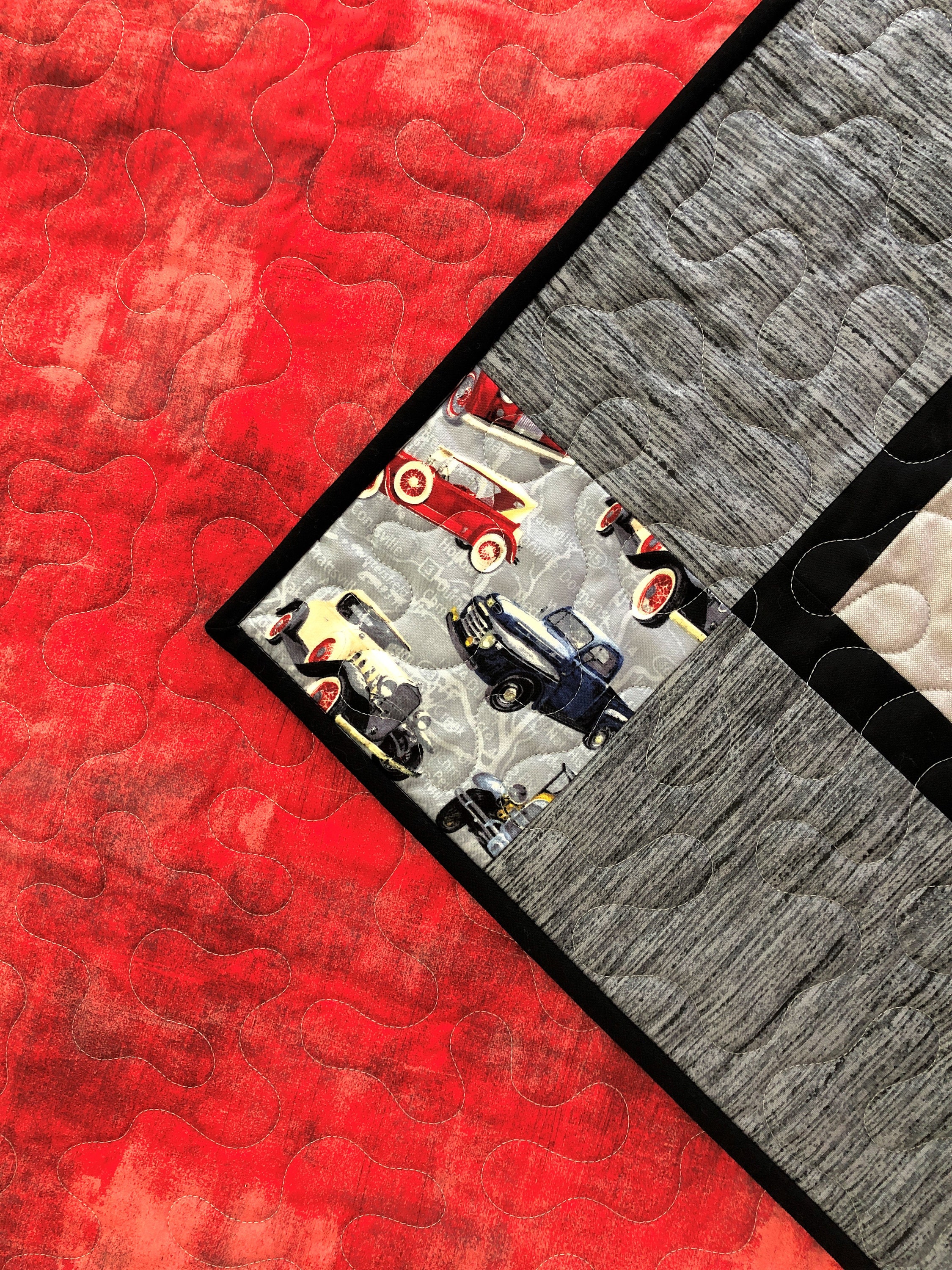 Vintage Car Quilt, Primary Colors Building Blocks, Modern Neoplasticism