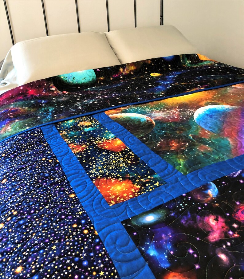 Outer Space Quilt Solar System Blue and Multi Color Full Etsy
