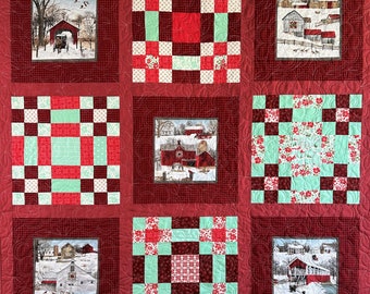 Farmhouse Red Barn Winter Lap Quilt