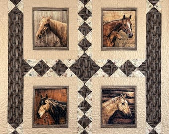 Pony Express, Horses in the Barn Throw Quilt