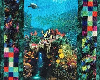 Ocean Coral Reef and Turtle Quilted Wall Hanging