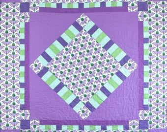 Purple Echinacea Flower Throw Quilt