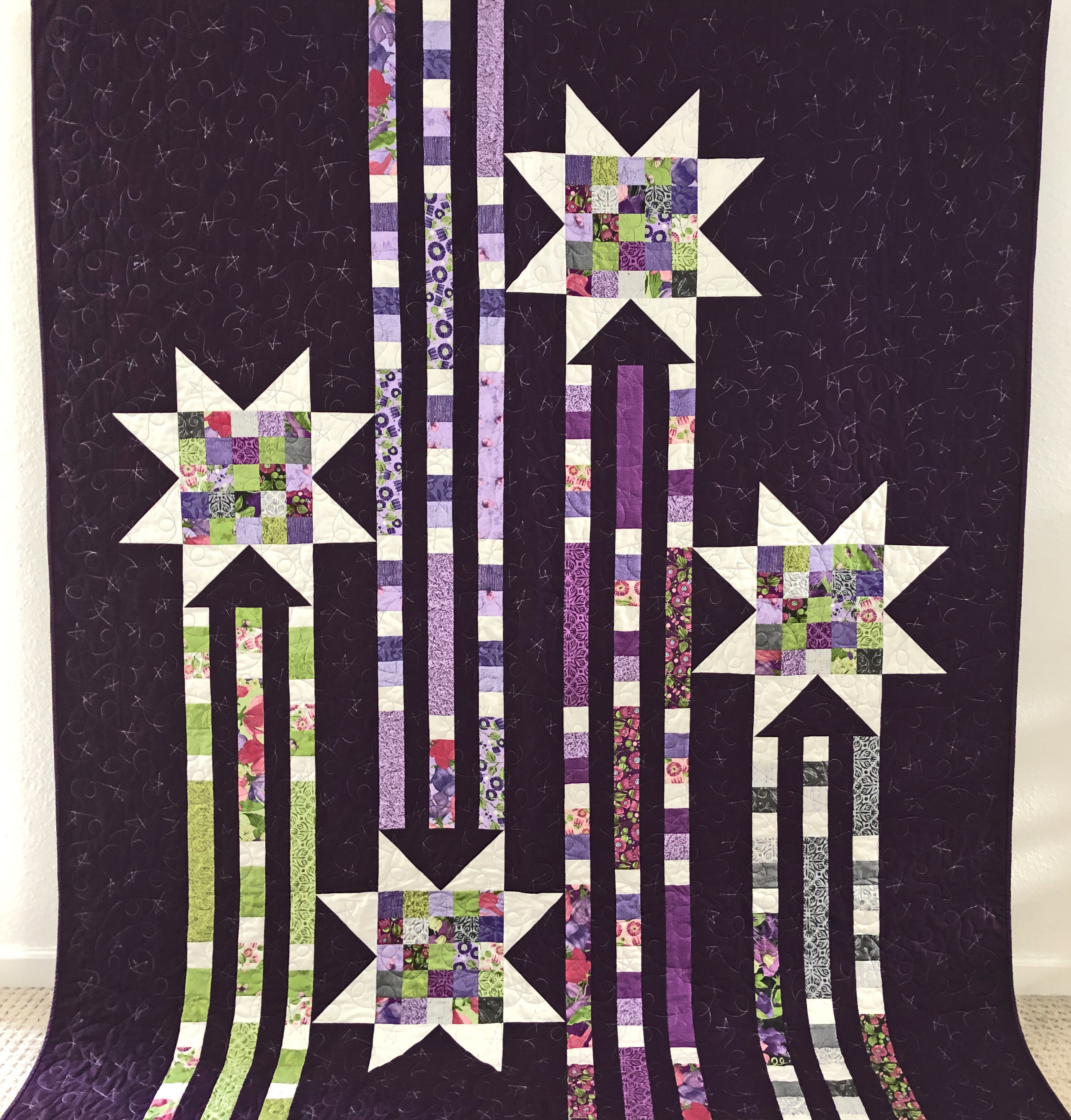 Shooting Stars, Royal Purple, Queen Size Quilt