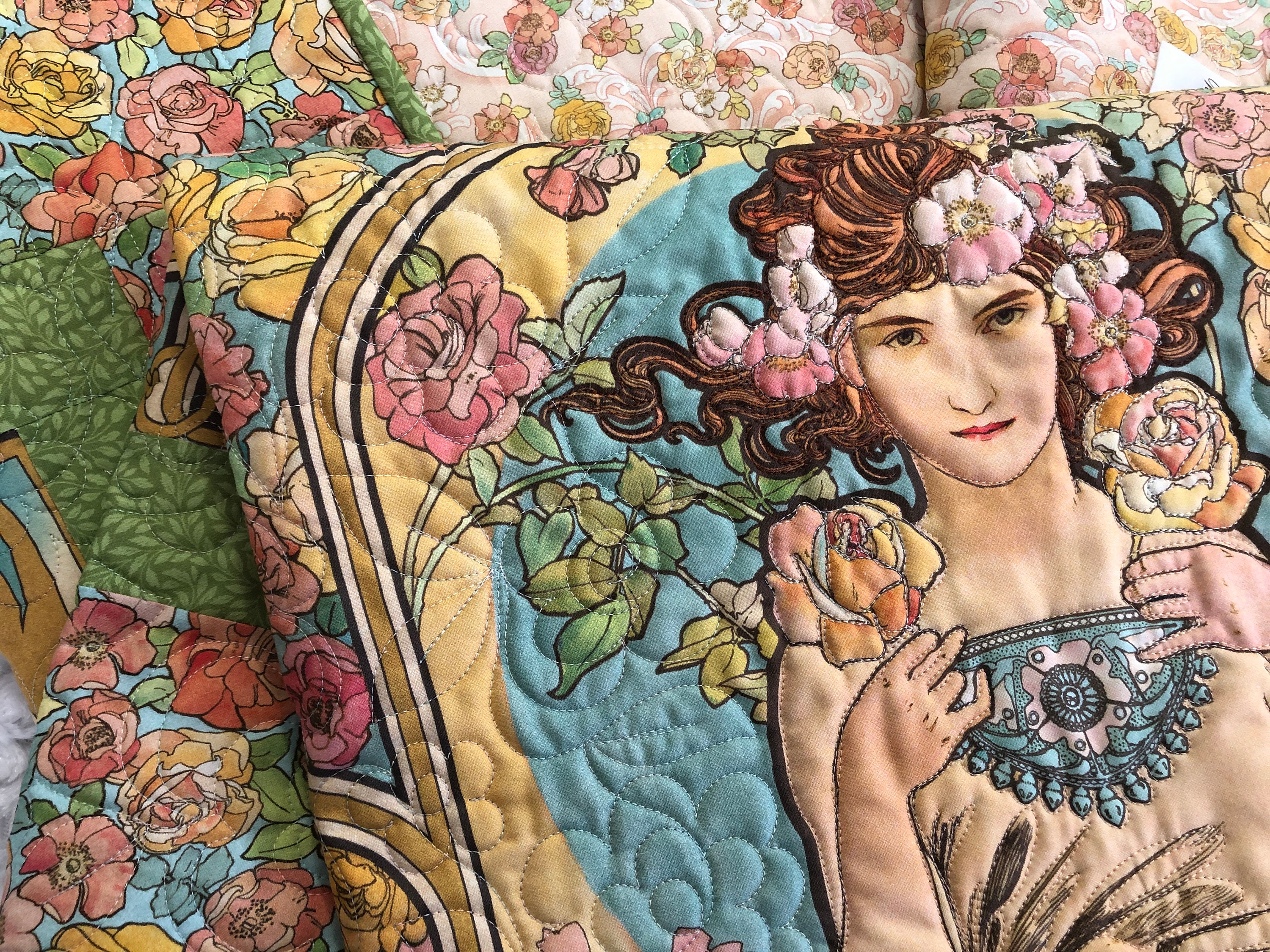 Lady Garden Quilted Wall Hanging, Alphonse Mucha Art Nouveau Etsy