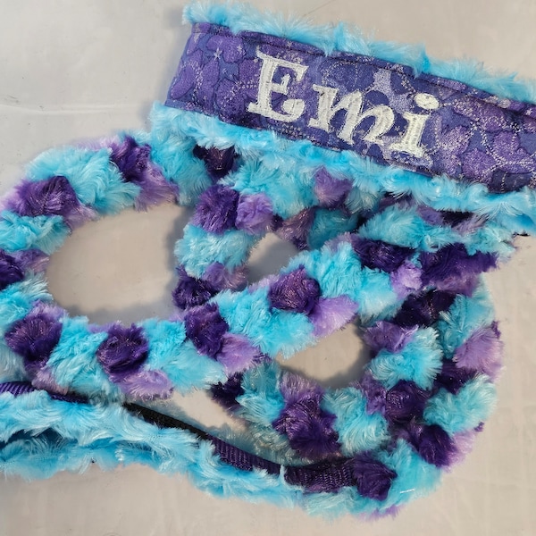 Custom All Minky Ring Leine - Gestickte Name Option-Wahl von Kragen Stoff, Minky und Fleece, Agility Leine, Barnjagd Leine, Martingale