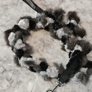 Faux Fur or Rabbit Fur Tug Lead, appx 5' long, Colorful Tug Lead, Ring Lead, Agility Lead, Safe & Secure tug lead for dogs!  UPDATED