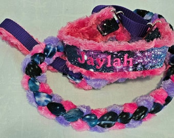 Stunning Galaxy Minky & Fleece Ring Lead - Embroidered Name Option- Minky and Fleece, Agility Lead, Barnhunt Lead, Martingale