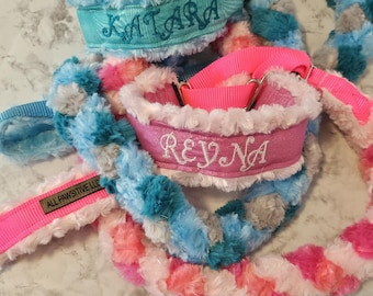 Custom All Minky Ring Lead - Embroidered Name Option-Choice of Collar Fabric, Choice of Minky color, Agility Lead, Barnhunt Lead, Martingale