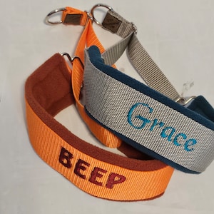 Wide French Martingale collar, Minky lined or Fleece lined, Long Martingale, Custom Wide Collar with Embroidered Name Option, Wide Webbing