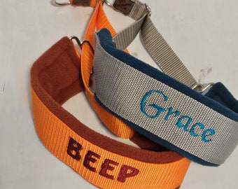 Wide French Martingale collar, Minky lined or Fleece lined, Long Martingale, Custom Wide Collar with Embroidered Name Option, Wide Webbing