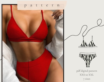 Bikini set sewing Pattern | 7 sizes XXS / XXL  pattern| Swimwear top PDF sewing pattern | Bustier pattern A4-A1 | printable pattern