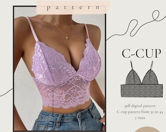 Bralette Bustier Sewing Pattern | C Cup, Sizes 32-44 (PDF Pattern)