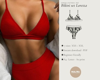 Loretta Bikini Sewing Pattern | Triangle Top, High Waist Bottom (PDF Download)