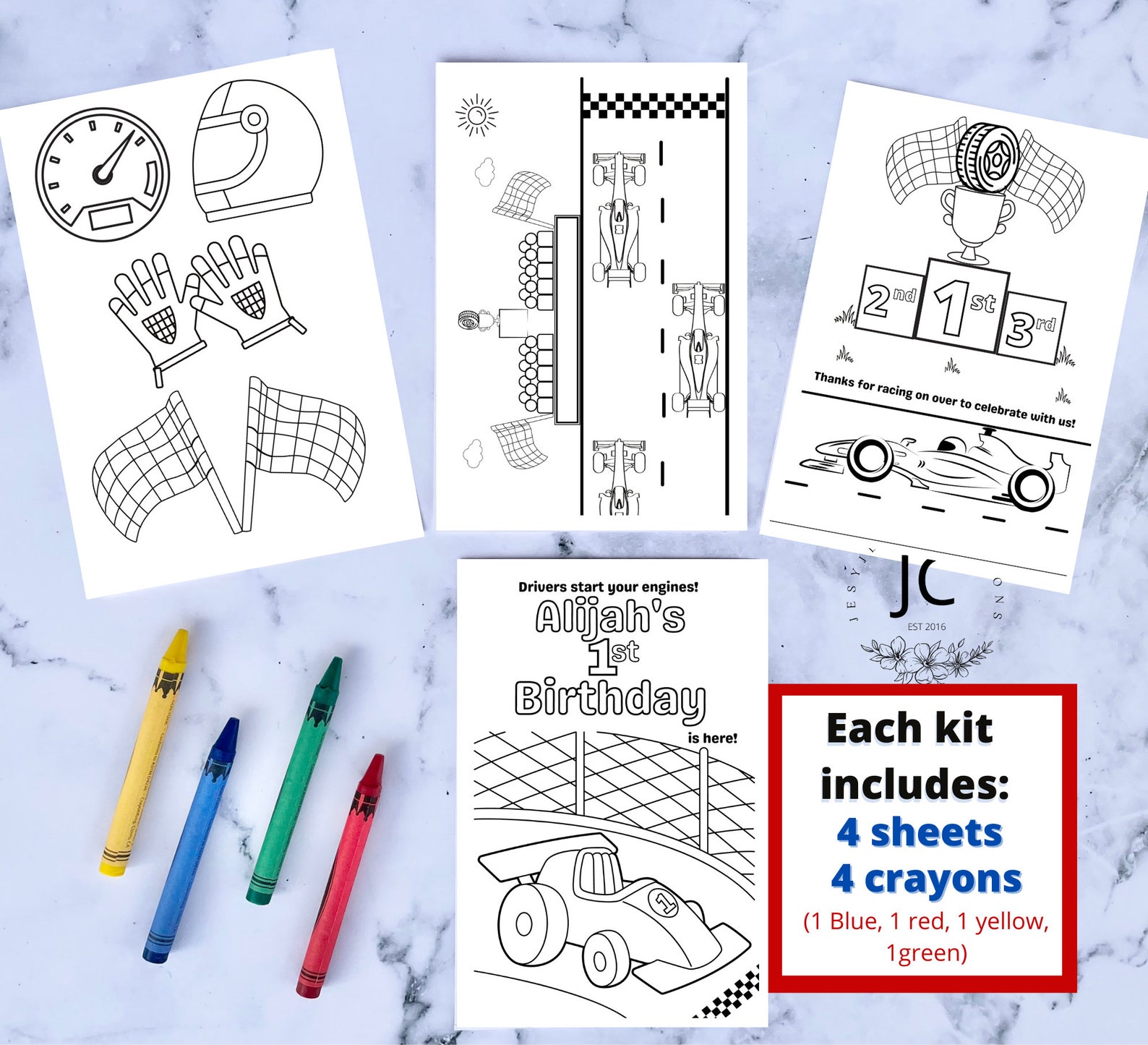 Custom Race Car Coloring Kits Kids Party Favors - Etsy