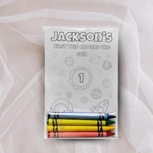 First Trip Around The Sun Coloring Party Favors – Personalized Kids Birthday Activity - (SPACE)