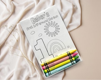 First Trip Around The Sun Coloring Party Favors – Personalized Kids Birthday Activity