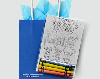 Super Hero Boy Coloring Party Favors – Personalized Kids Birthday Activity