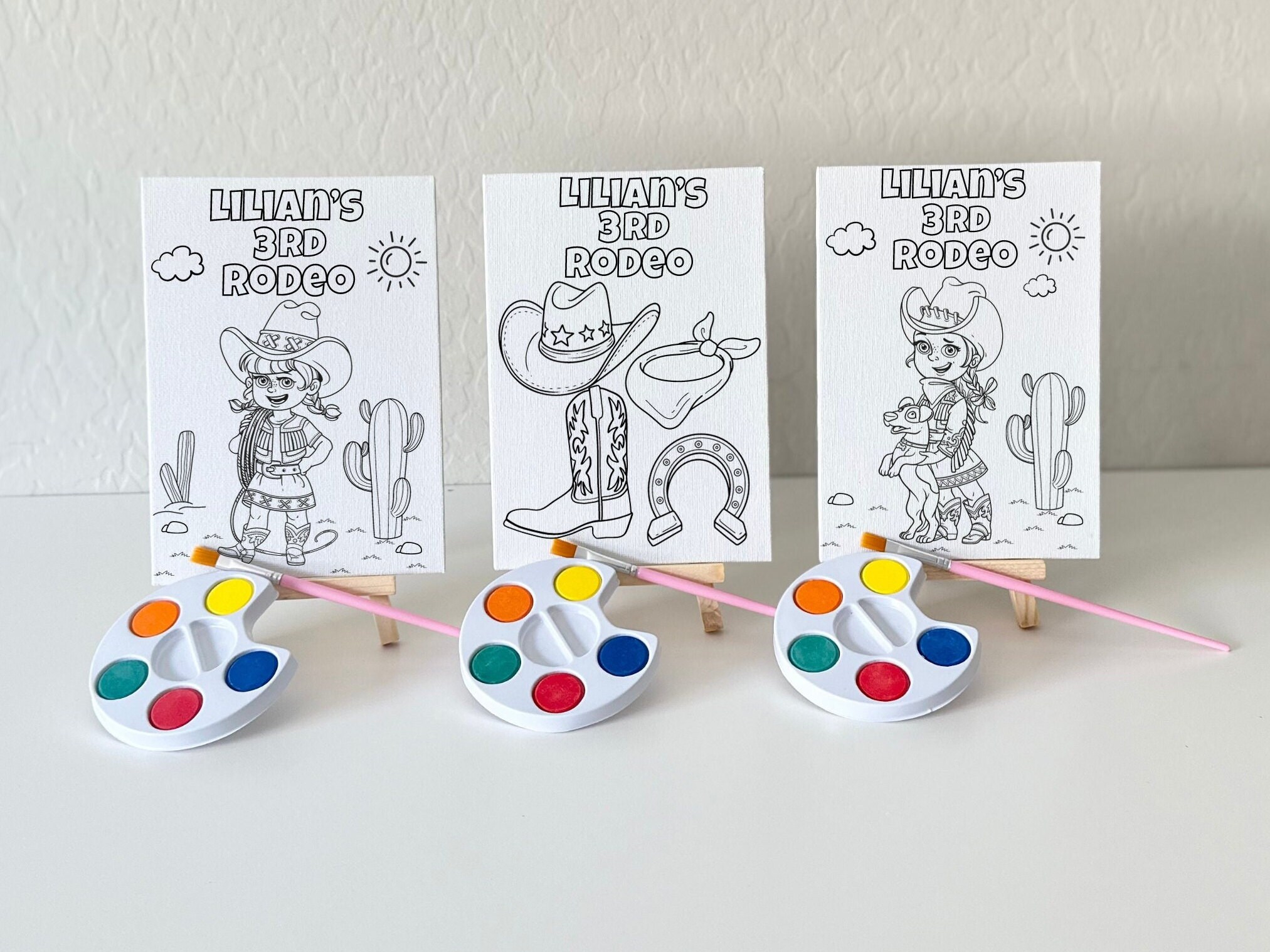 Custom CowGIRL Western Canvas Painting Kits Kids Party Favors Table Decorations