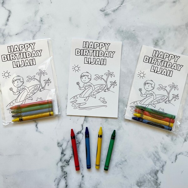 Custom Surf Surfer Surfing Party Favors Coloring Sheets