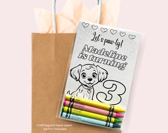 Girl Dog Coloring Party Favors – Personalized Kids Birthday Activity