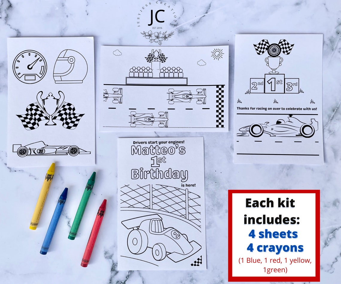 Custom Race Car Coloring Kits Kids Party Favors | Etsy