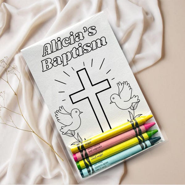 Baptism Christening Coloring Party Favors – Personalized Kids Birthday Activity