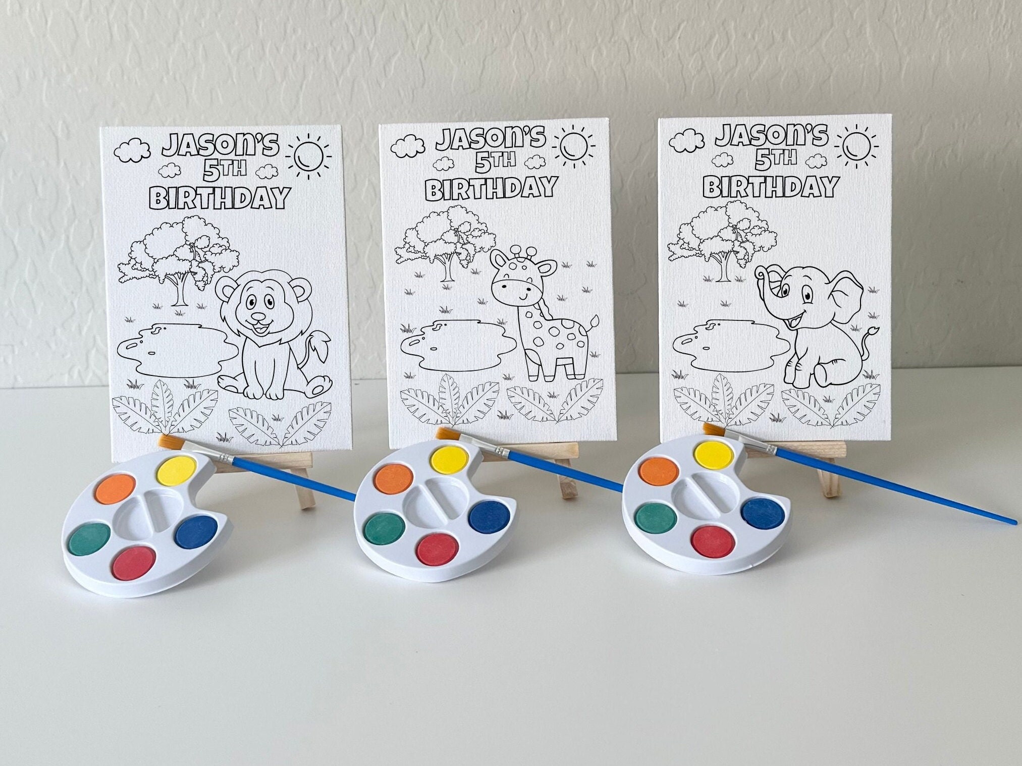 Custom Safari Canvas Painting Kits Kids Party Favors Table Decorations 